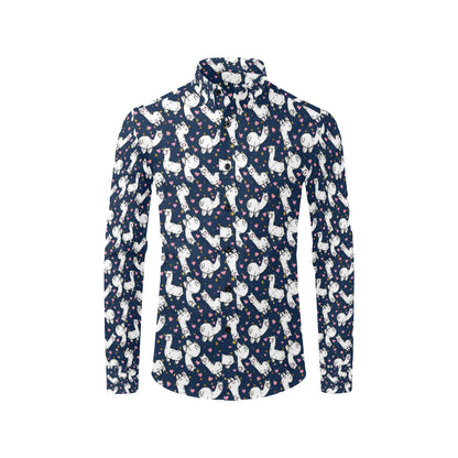 Alpaca Heart Star Design Themed Print Men's Long Sleeve Shirt