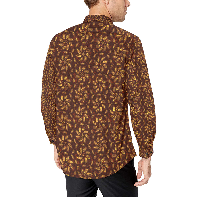 Agricultural Brown Wheat Print Pattern Men's Long Sleeve Shirt