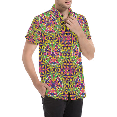 Peace Sign Pattern Print Design A04 Men's Short Sleeve Button Up Shirt