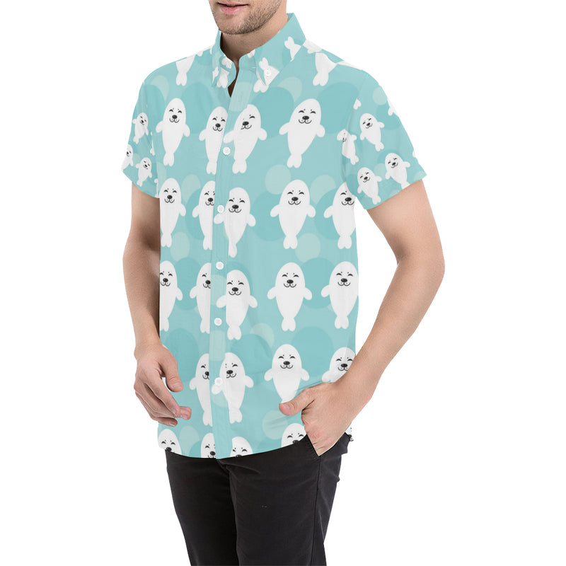 Sea Lion Baby Pattern Print Design 01 Men's Short Sleeve Button Up Shirt