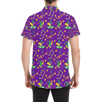 Mardi Gras Pattern Print Design 06 Men's Short Sleeve Button Up Shirt