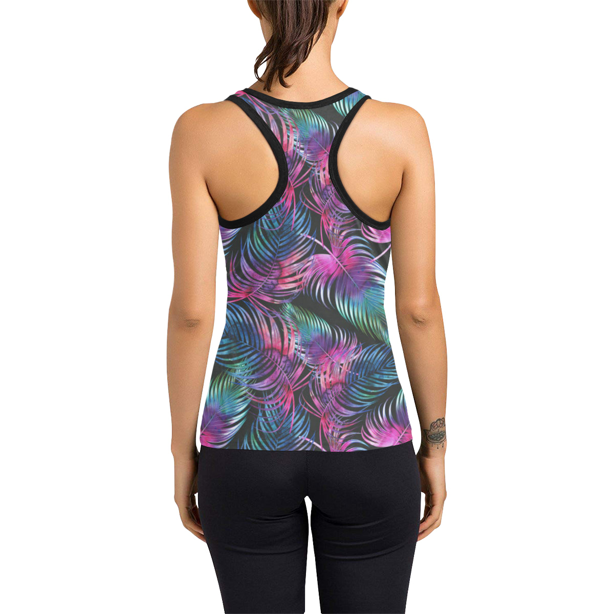 Palm Leaves Pattern Print Design PL010 Women's Racerback Tank Top