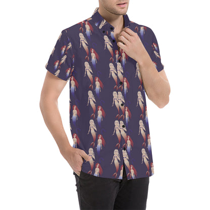 Mermaid Pattern Print Design 02 Men's Short Sleeve Button Up Shirt