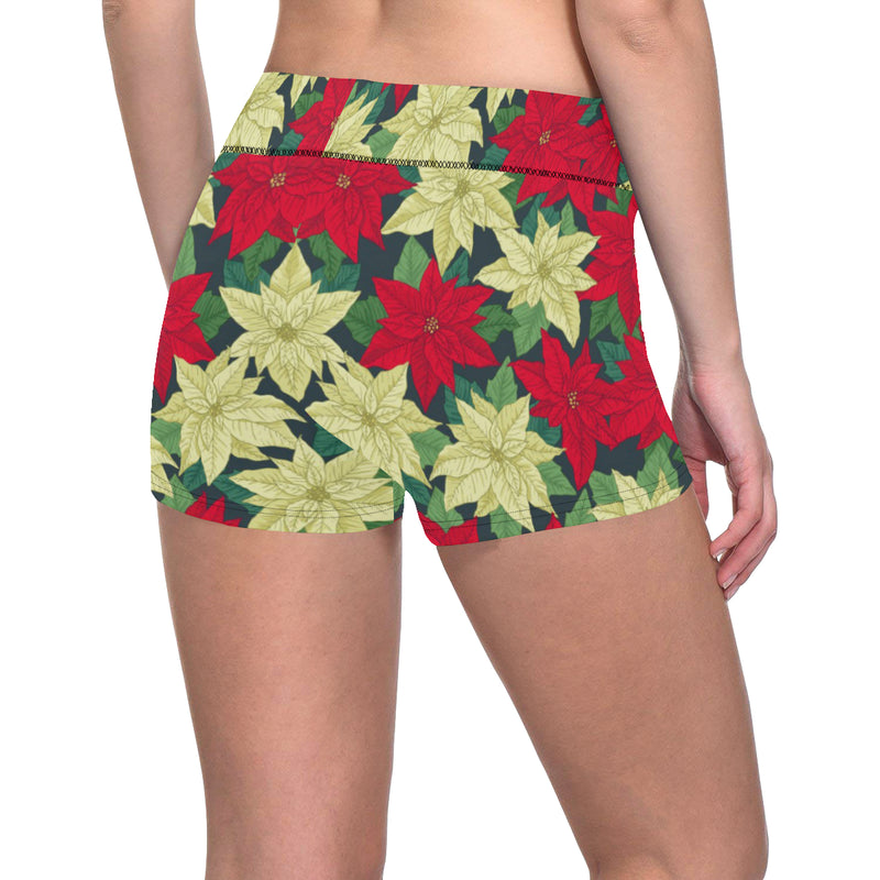 Poinsettia Pattern Print Design POT06 Yoga Shorts