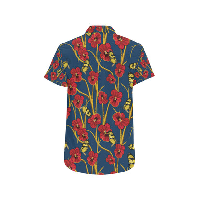 Pansy Pattern Print Design A01 Men's Short Sleeve Button Up Shirt