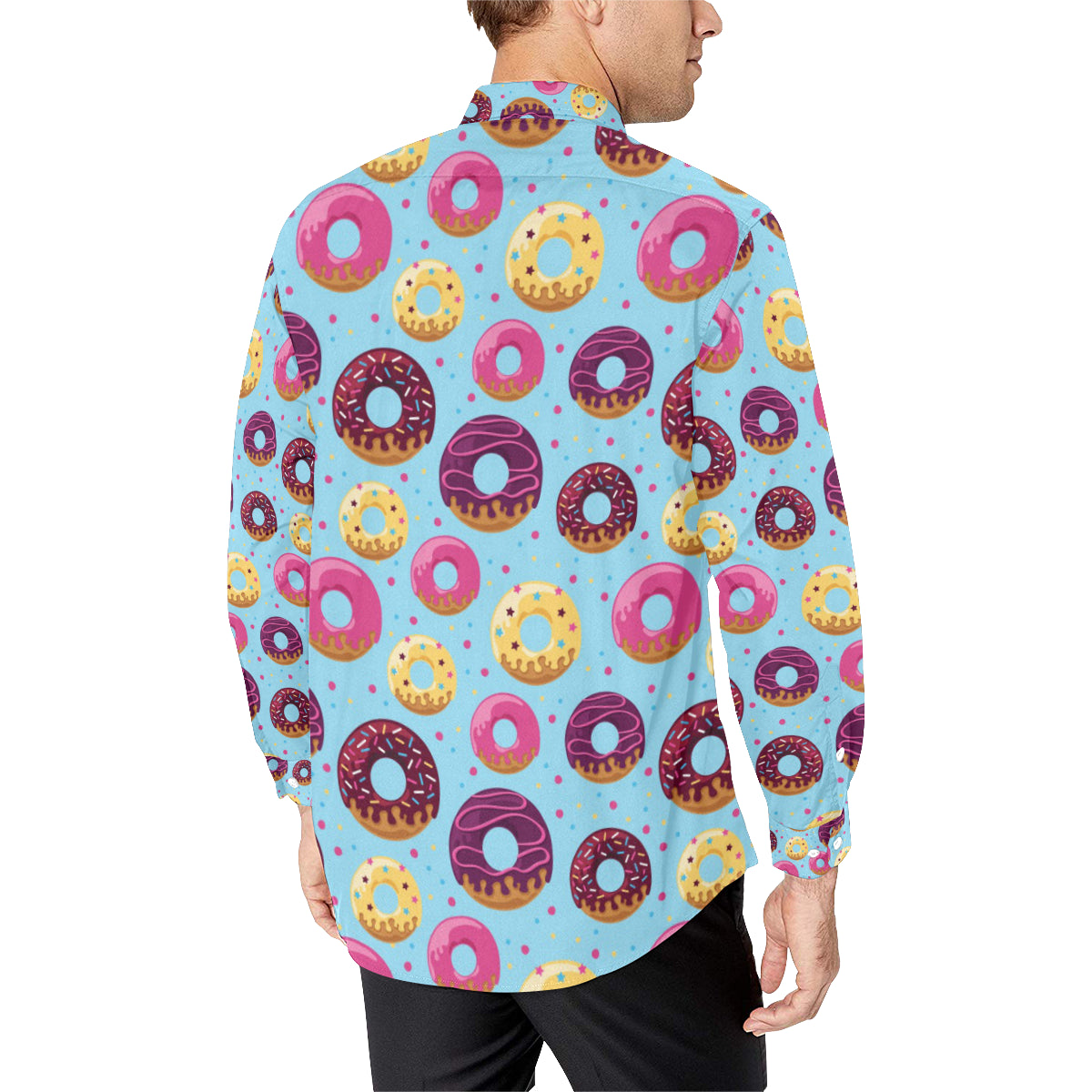Donut Pattern Print Design DN07 Men's Long Sleeve Shirt