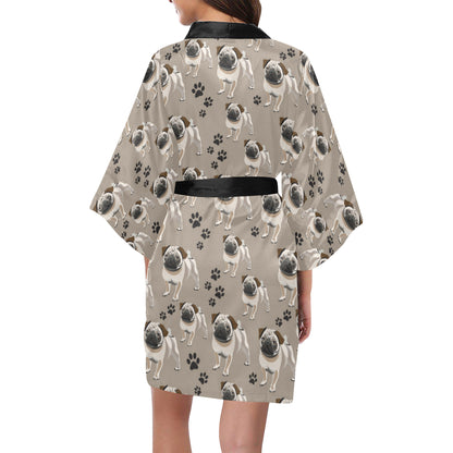 Pug Pattern Print Design A04 Women's Short Kimono