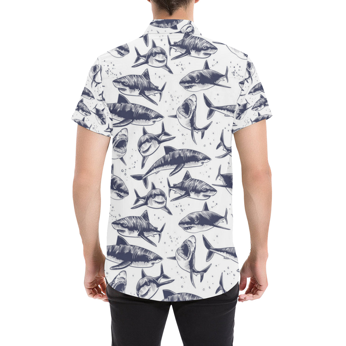 Great White Shark Pattern Print Design 02 Men's Short Sleeve Button Up Shirt
