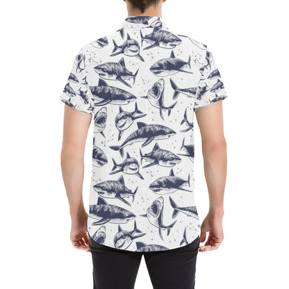 Great White Shark Pattern Print Design 02 Men's Short Sleeve Button Up Shirt