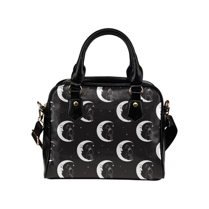 Moon with Cat Pattern Print Design 04 Shoulder Handbag
