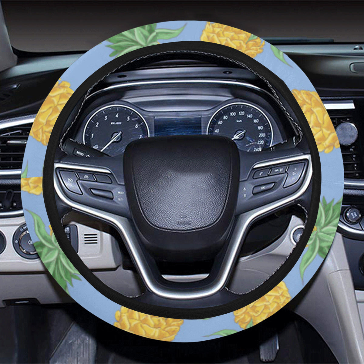 Pineapple Pattern Print Design A04 Steering Wheel Cover with Elastic Edge
