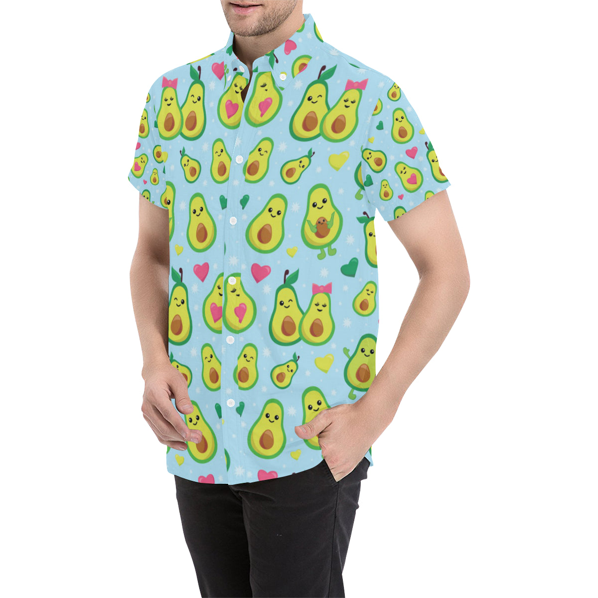 Avocado Pattern Print Design AC09 Men's Short Sleeve Button Up Shirt