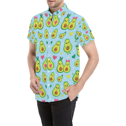 Avocado Pattern Print Design AC09 Men's Short Sleeve Button Up Shirt