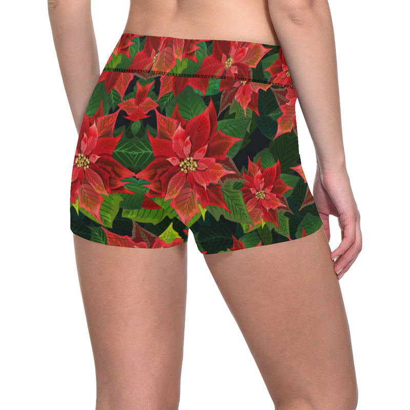 Poinsettia Pattern Print Design POT04 Yoga Shorts