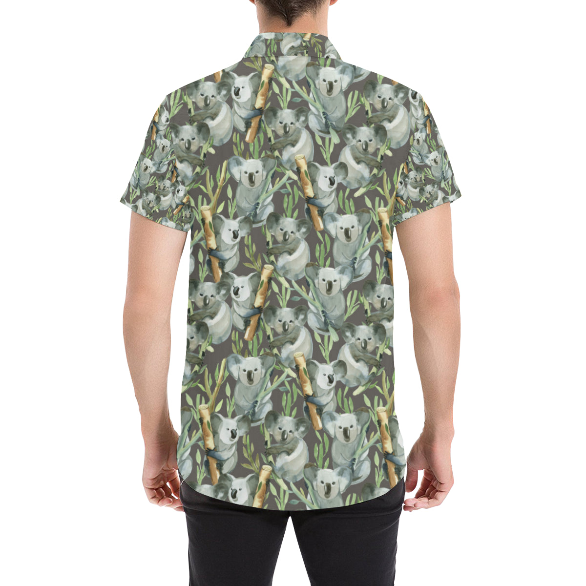 Koala Pattern Design Print Men's Short Sleeve Button Up Shirt
