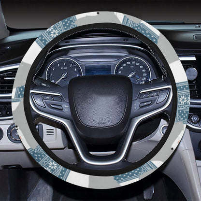 Polar Bear Pattern Print Design A03 Steering Wheel Cover with Elastic Edge