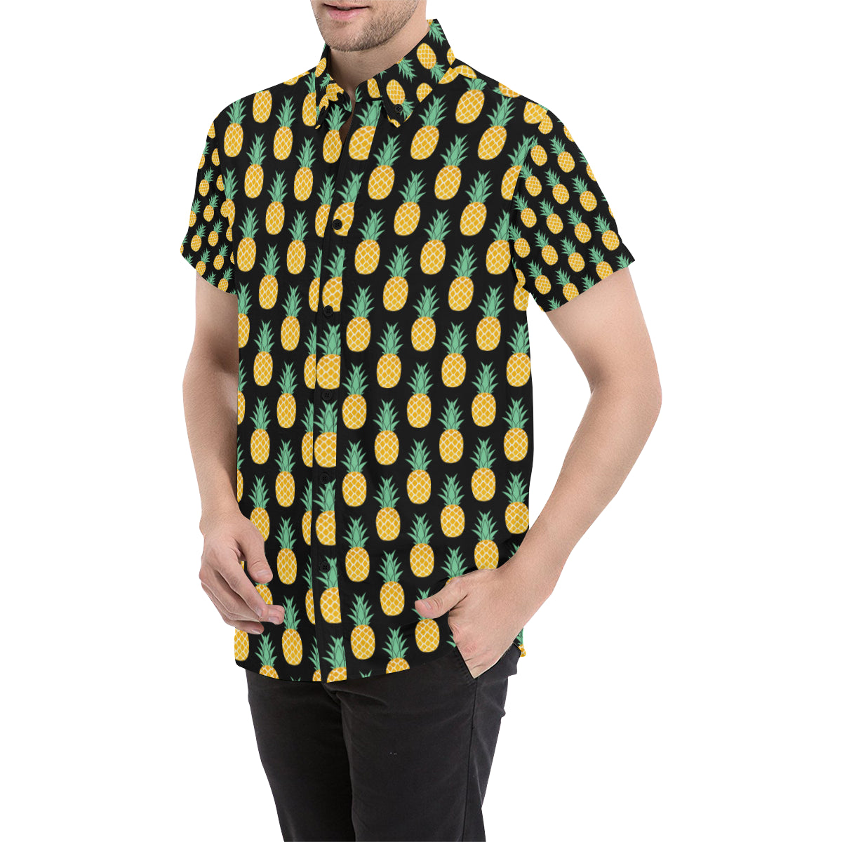 Pineapple Pattern Print Design A03 Men's Short Sleeve Button Up Shirt