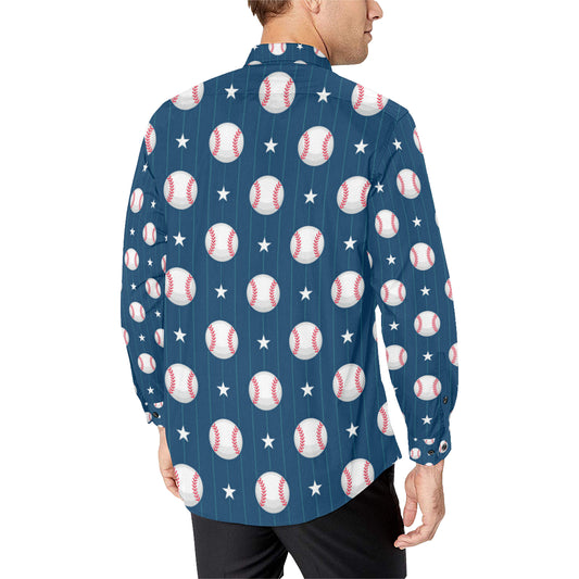 Baseball Star Print Pattern Men's Long Sleeve Shirt
