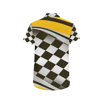 Checkered Flag Racing Style Men's Short Sleeve Button Up Shirt