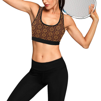 Agricultural Brown Wheat Print Pattern Sports Bra