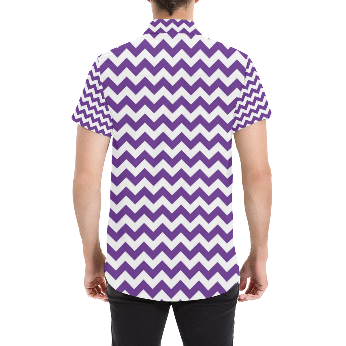 Chevron Purple Pattern Print Design 03 Men's Short Sleeve Button Up Shirt