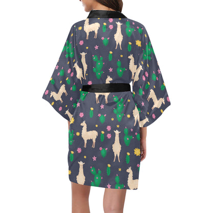 Llama Cactus Pattern Print Design 012 Women's Short Kimono