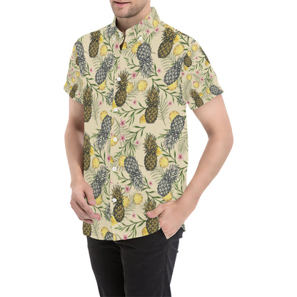 Pineapple Pattern Print Design PP012 Men's Short Sleeve Button Up Shirt