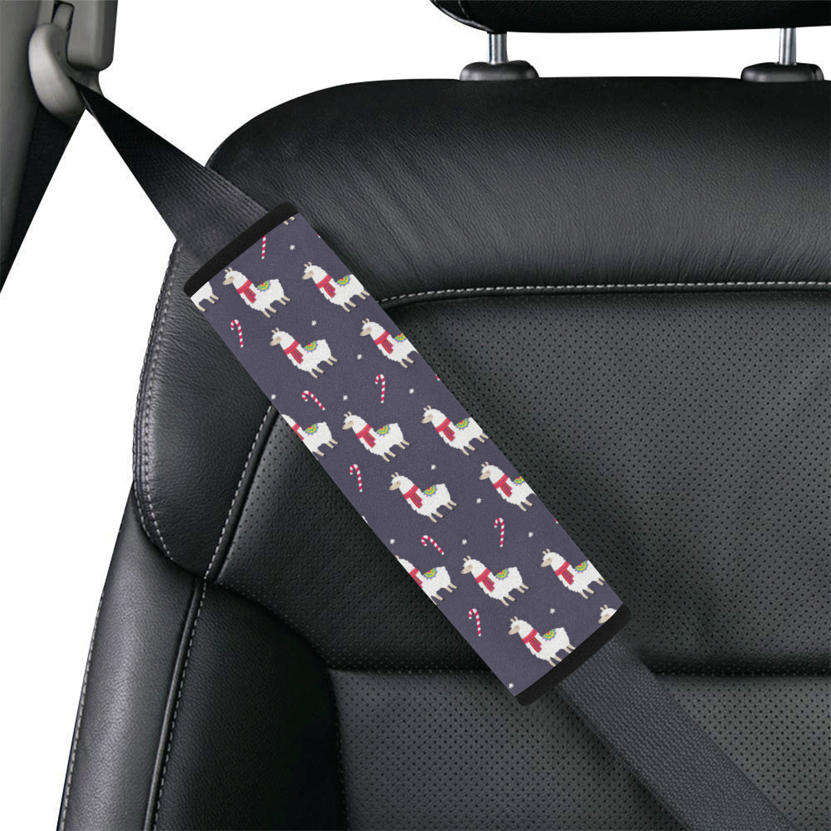Llama with Candy Cane Themed Print Car Seat Belt Cover