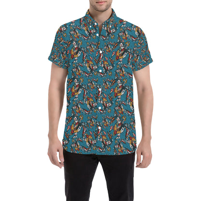 Sea Turtle Tribal Colorful Hand Drawn Men's Short Sleeve Button Up Shirt