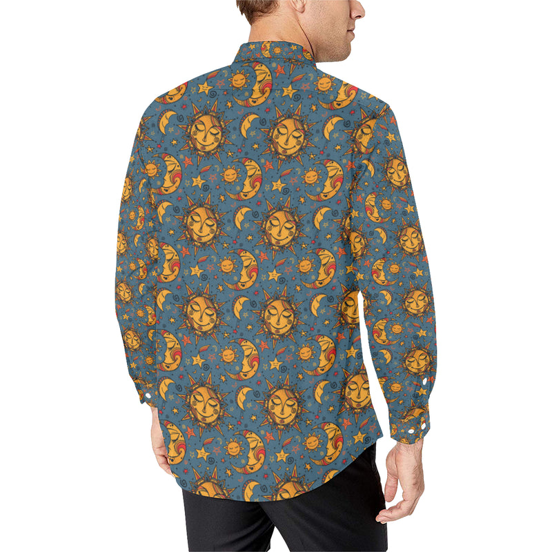 Celestial Moon Sun Pattern Print Design 02 Men's Long Sleeve Shirt