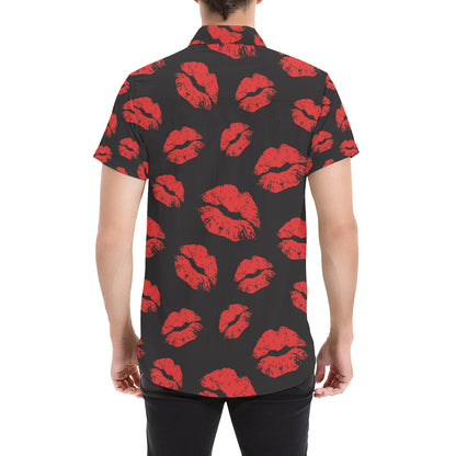 Lip Red Pattern Print Design 02 Men's Short Sleeve Button Up Shirt