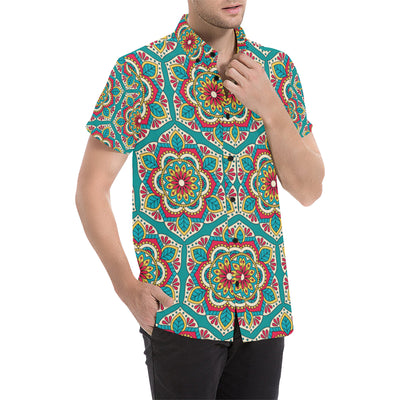 Mandala Pattern Print Design 03 Men's Short Sleeve Button Up Shirt