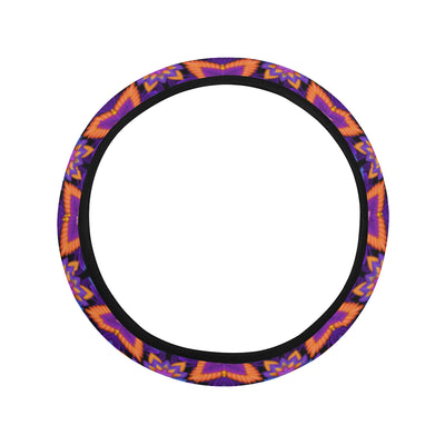 kaleidoscope Purple Orange Print Design Steering Wheel Cover with Elastic Edge
