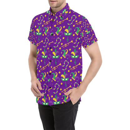 Mardi Gras Pattern Print Design 06 Men's Short Sleeve Button Up Shirt