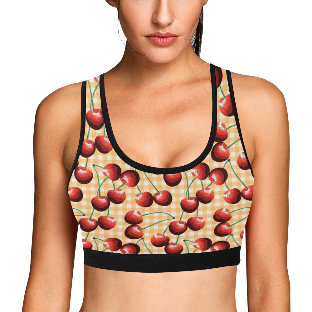 Cherry Orange Plaid Print Sports Bra