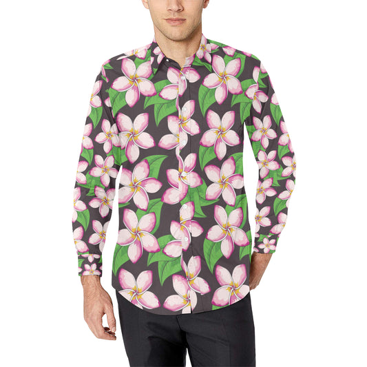 Pink Plumeria Pattern Print Design PM019 Men's Long Sleeve Shirt