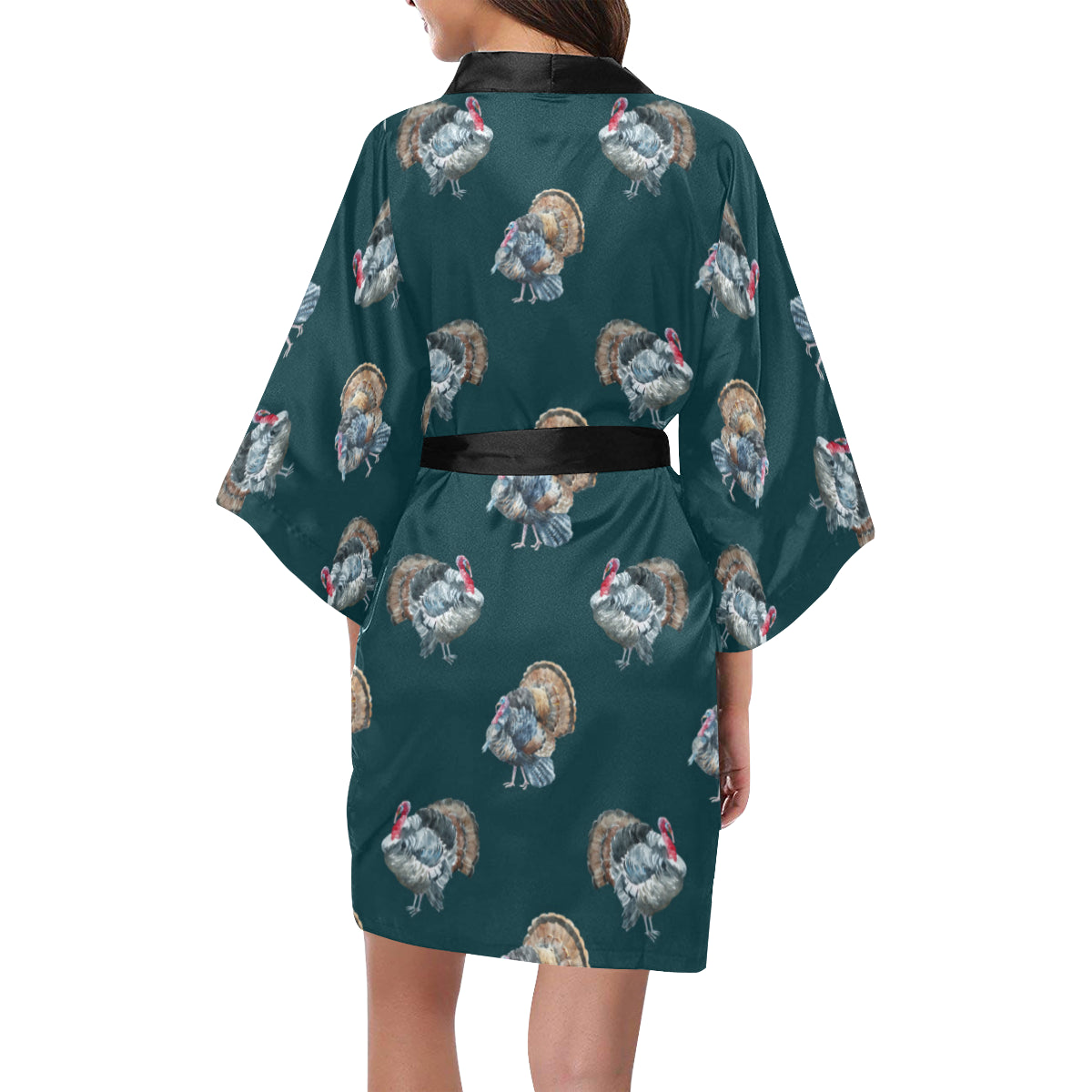 Turkey Pattern Print Design 03 Women's Short Kimono