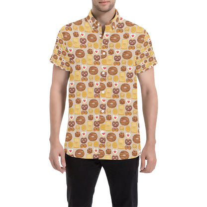 Cookie Pattern Print Design 02 Men's Short Sleeve Button Up Shirt
