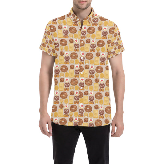 Cookie Pattern Print Design 02 Men's Short Sleeve Button Up Shirt