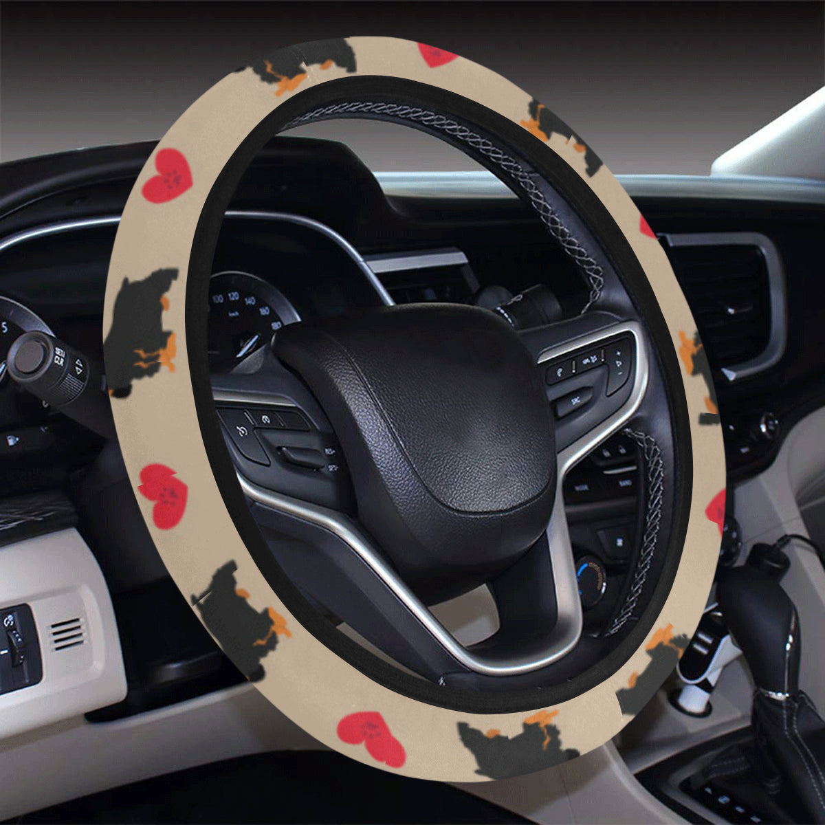 Cocker Pattern Print Design 02 Steering Wheel Cover with Elastic Edge
