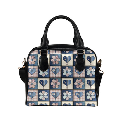 Patchwork Heart Flower Pattern Print Design 01 Shoulder Handbag
