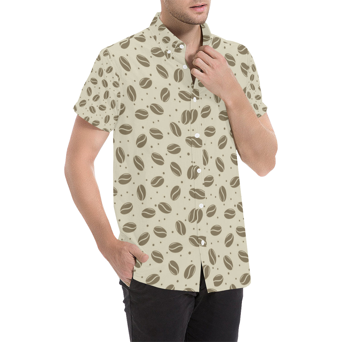 Coffee Pattern Print Design 02 Men's Short Sleeve Button Up Shirt
