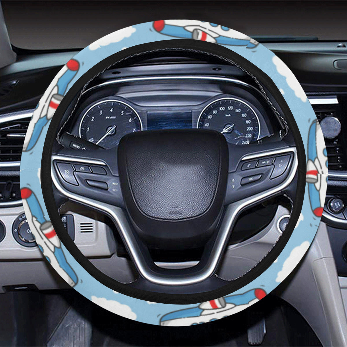 Airplane Cartoon Pattern Print Design 07 Steering Wheel Cover with Elastic Edge