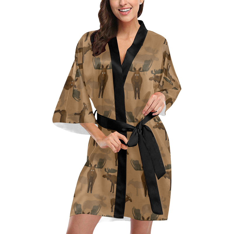 Moose Pattern Print Design 03 Women's Short Kimono