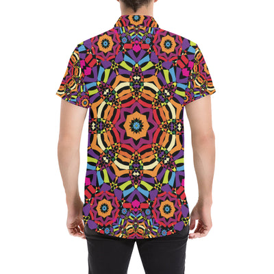 Kaleidoscope Pattern Print Design 01 Men's Short Sleeve Button Up Shirt