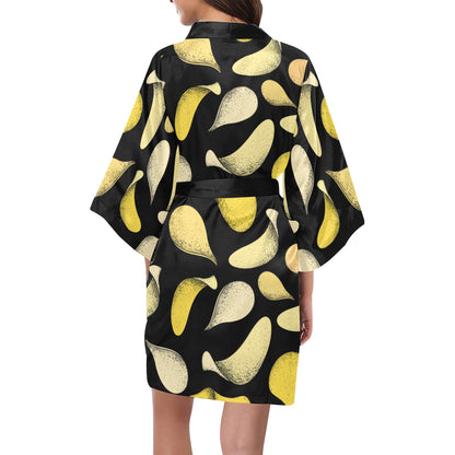 Potato Pattern Print Design A02 Women's Short Kimono