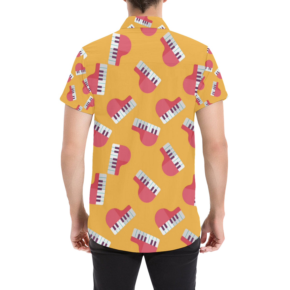 Piano Pattern Print Design 02 Men's Short Sleeve Button Up Shirt