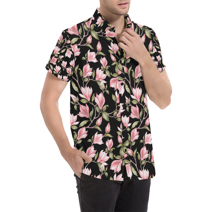 Magnolia Pattern Print Design MAG03 Men's Short Sleeve Button Up Shirt