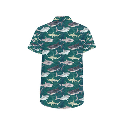 Shark Style Print Men's Short Sleeve Button Up Shirt
