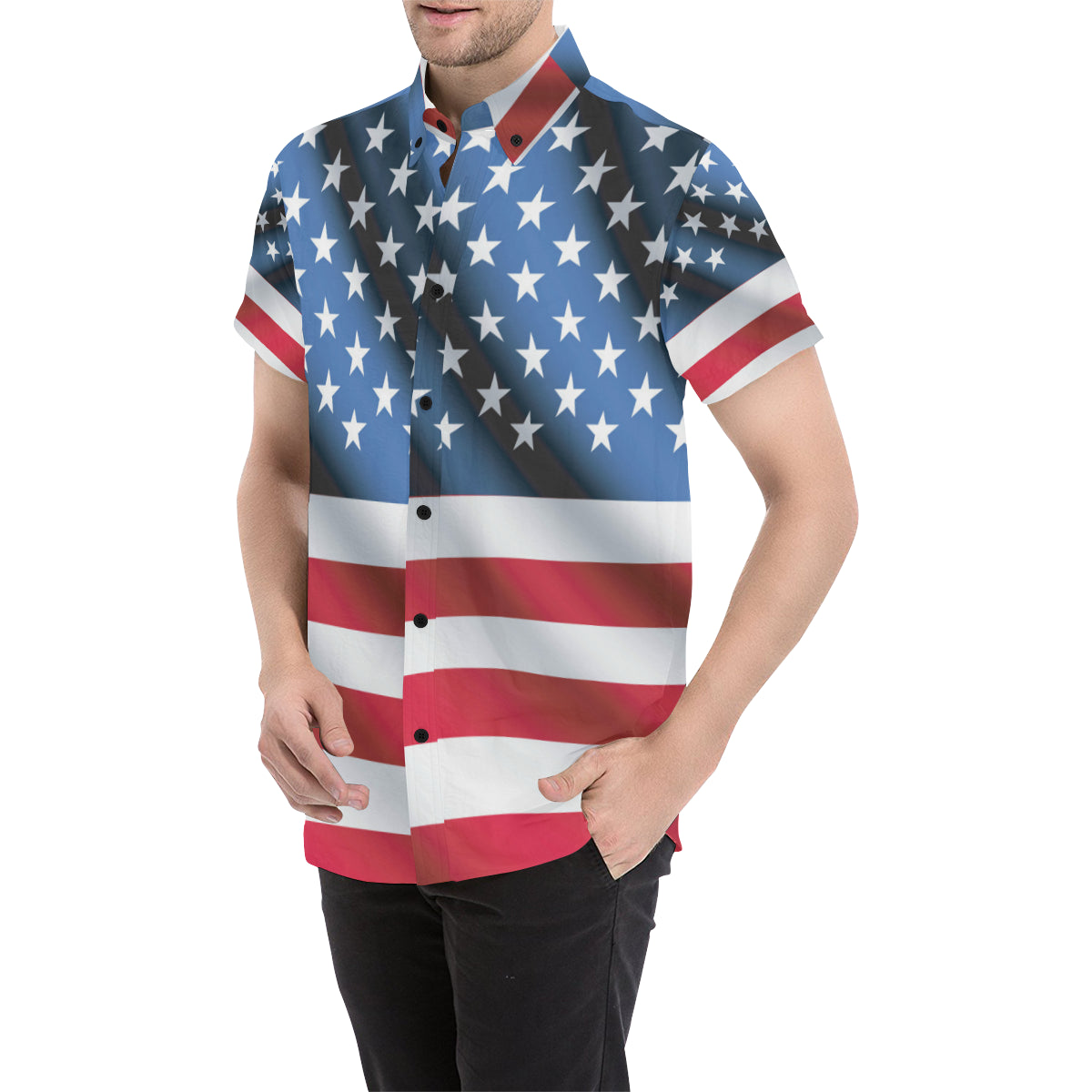 American flag Classic Men's Short Sleeve Button Up Shirt